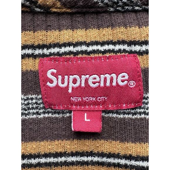 Supreme Long Sleeve Brown Tan Striped Shirt Men’s Size Large - Picture 3 of 7